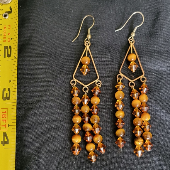 TigerEye Chandelier Dangle Earrings - Picture 2 of 2